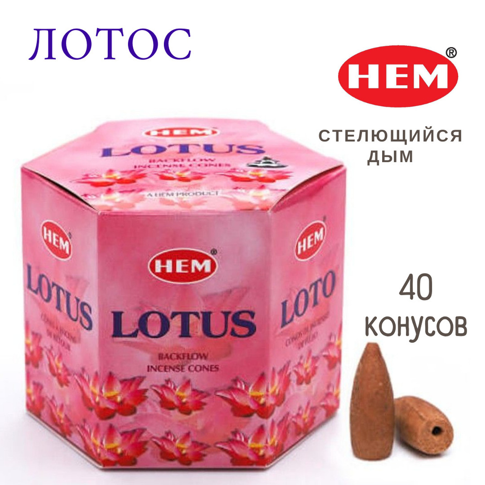 HEM Лотос - 40 шт, ароматические благовония стелющийся дым Lotus - ХЕМ  #1