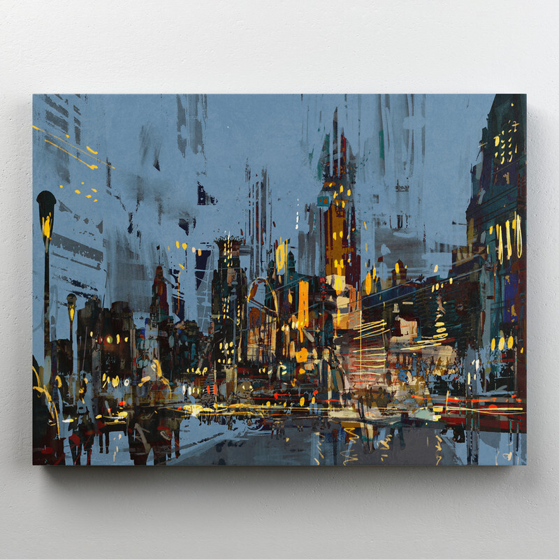 Интерьерная картина на холсте "Городской пейзаж - ночной город Нью Йорк" на подрамнике 80x60 см  #1