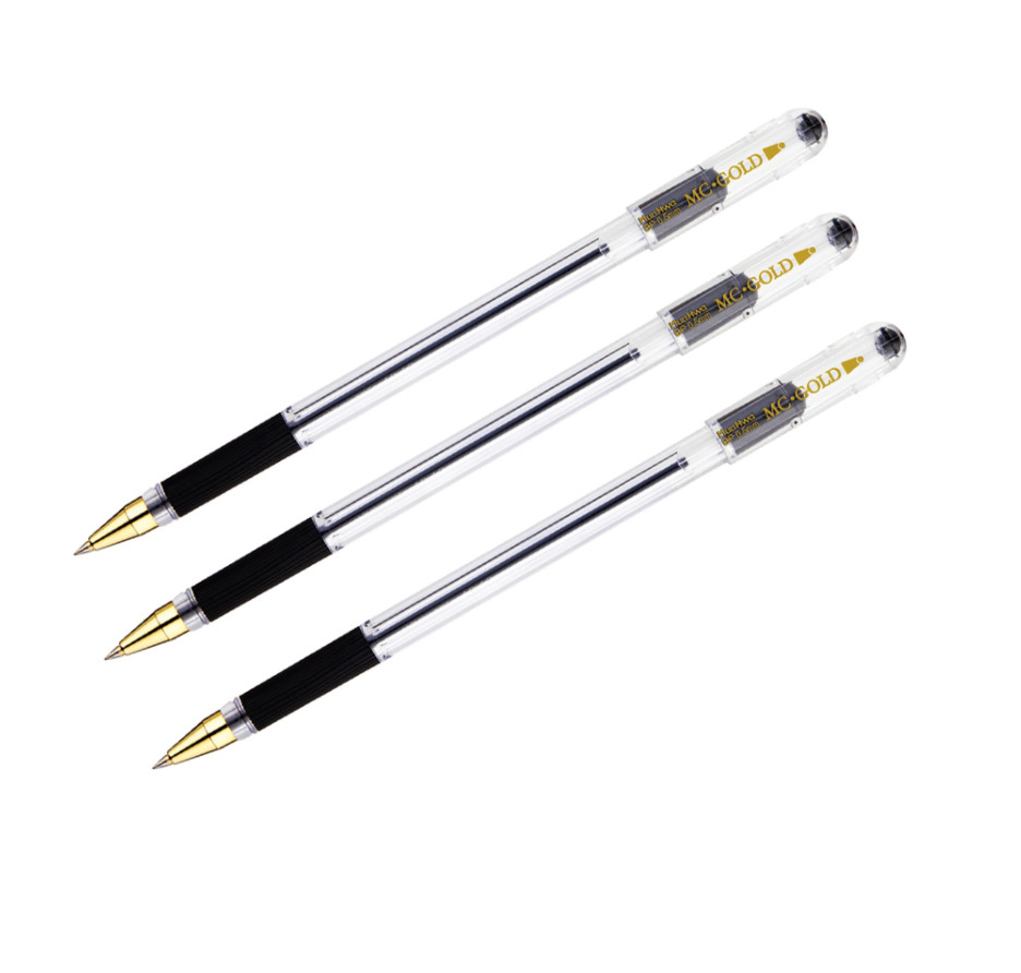 Ручка шариковая MunHwa "MC Gold" черная, 0,5 мм, грип (3 штуки) #1