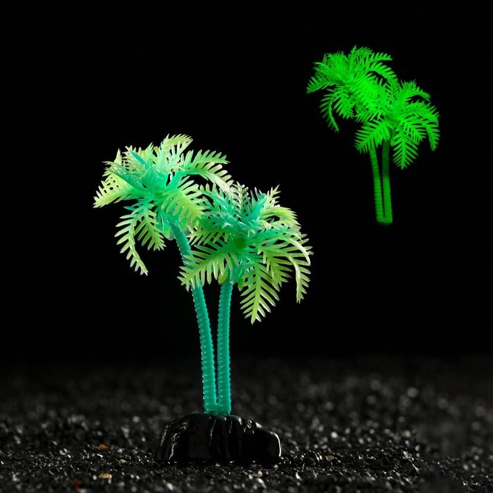 Пижон Аква Растение искусственное аквариумное Пальма, светящееся, 10 см, зелёное, 2 штуки  #1