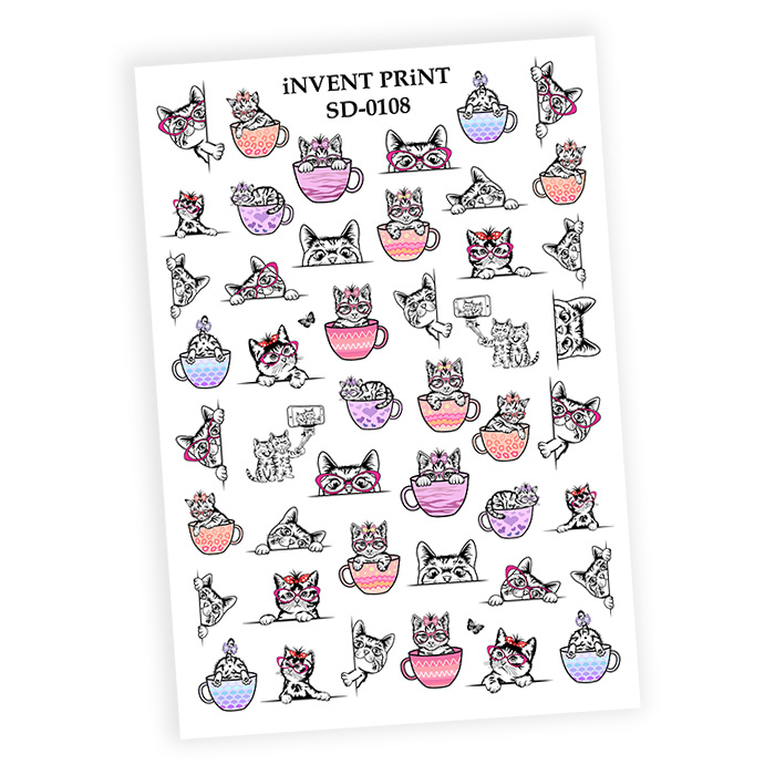 iNVENT PRiNT слайдер дизайн / водные наклейки для ногтей / наклейки на ногти Коты и Кошки Котята, SD-108 #1