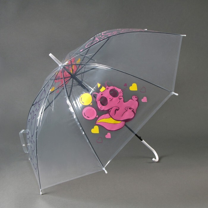 Зонт детский "Котик-единорожка" полуавтомат прозрачный, d-90см / 7530453  #1