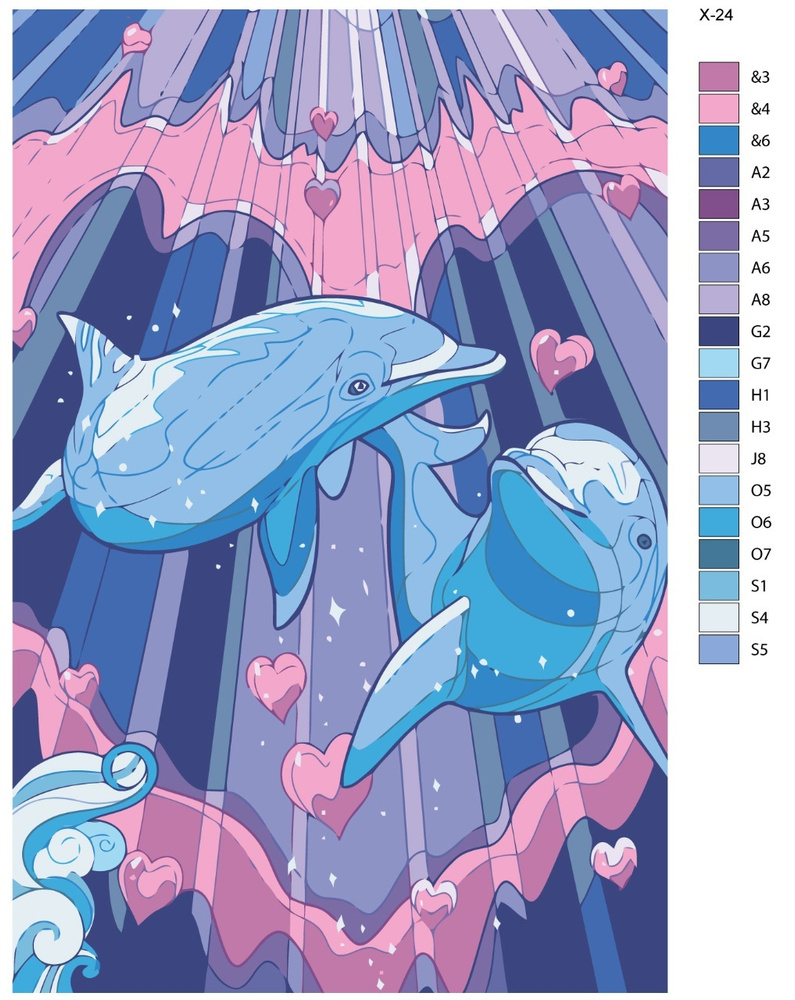 Картина по номерам X-24 "Подводный мир. Влюбленные дельфины" 70x110  #1