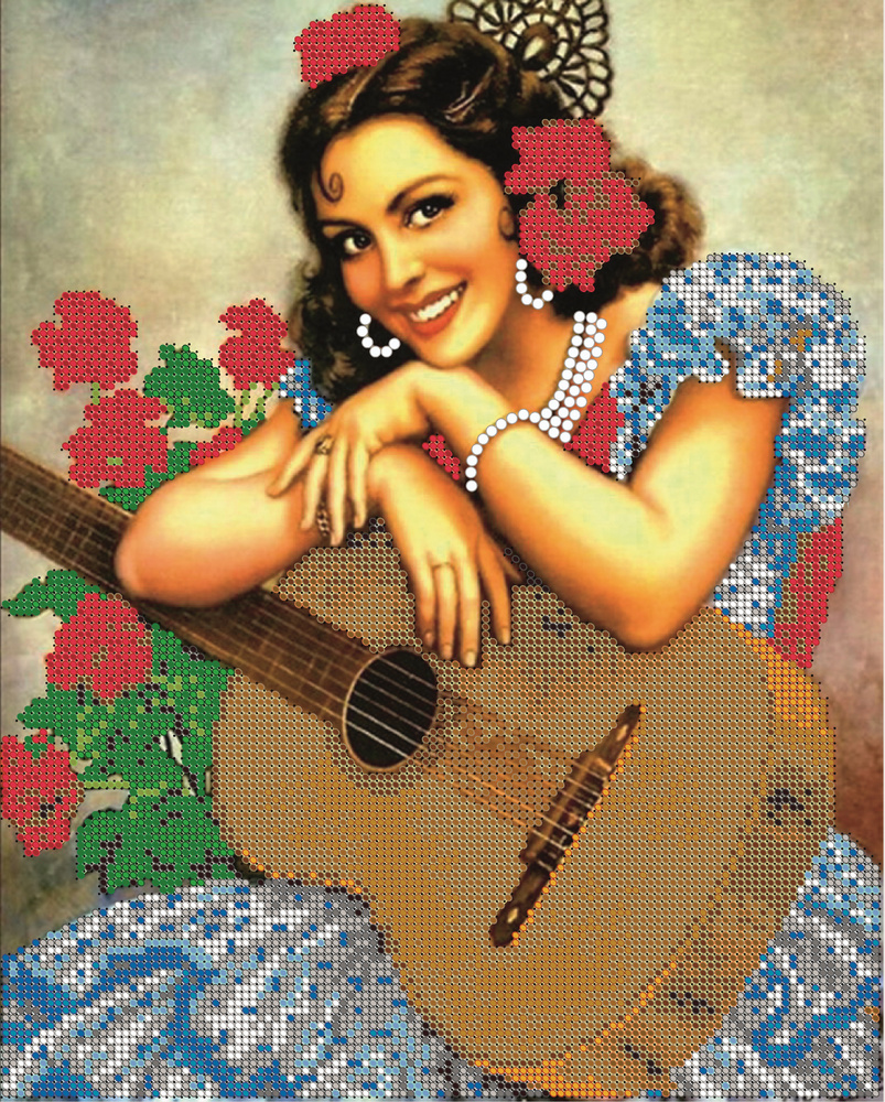 Схема для вышивания бисером Светлица (без бисера), картина "Девушка с гитарой" 24*30 см  #1