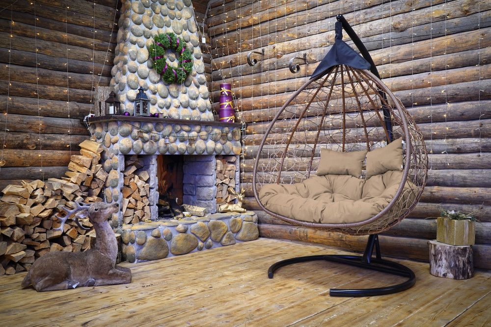 Подвесное двухместное кресло-кокон FISHT горячий шоколад (бежевая подушка)  #1