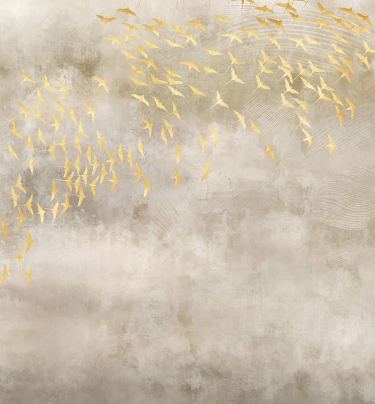 Фотообои флизелиновые на стену 3д GrandPik 52423 Лофт "Стая золотых птиц" (ШхВ), 250х270 см  #1