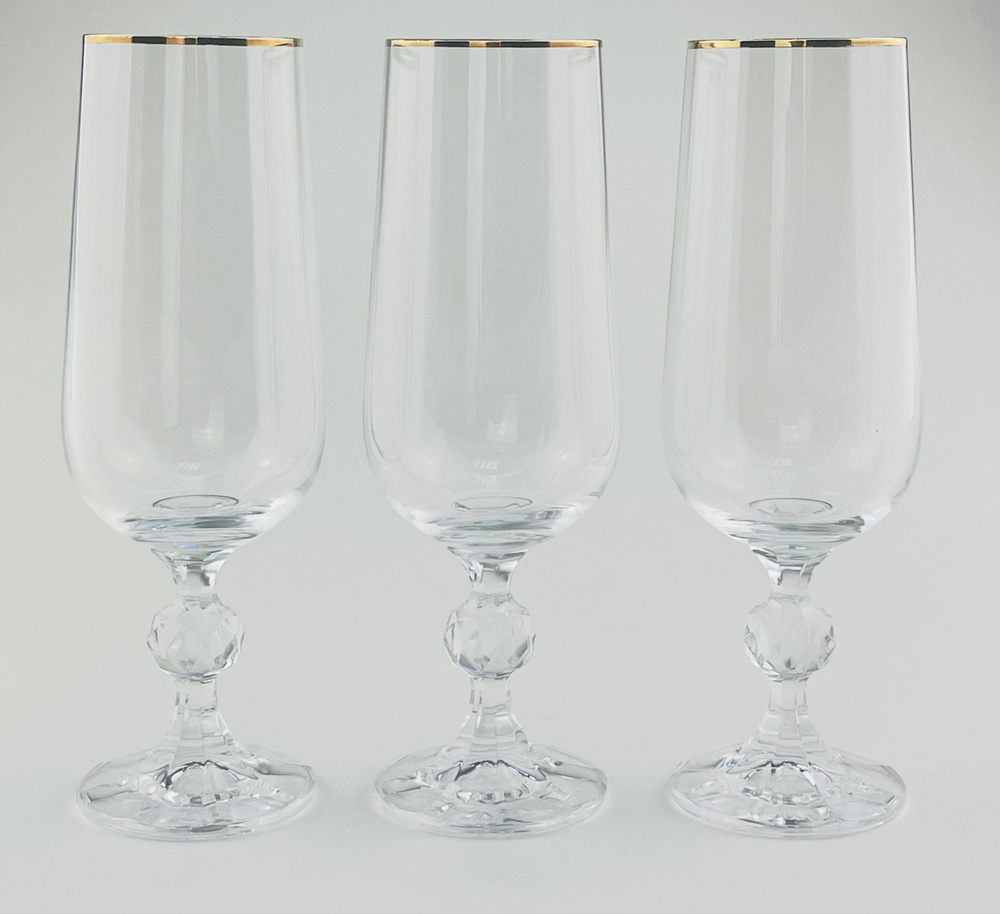 Набор бокалов для шампанского "KLAUDIE" с золотой полосой 180мл 6шт.  #1