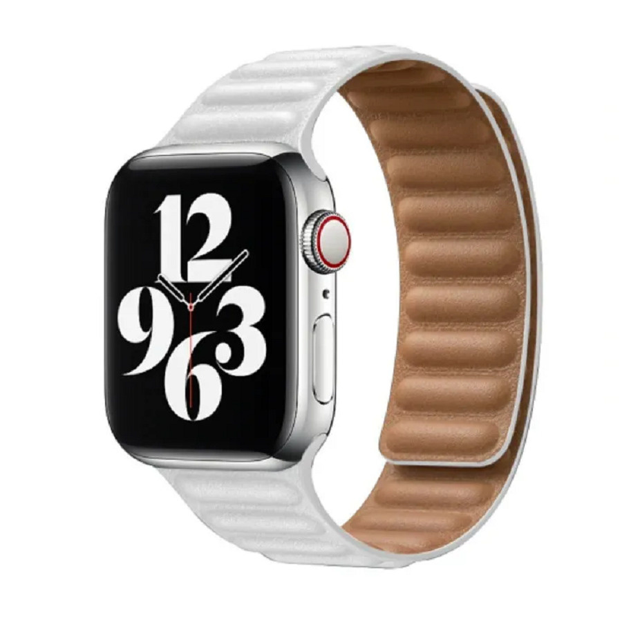 Премиум кожаный ремешок на магнитной застежке для Apple Watch Series 1-8 - 38/40/41 мм (эпл вотч), белый #1