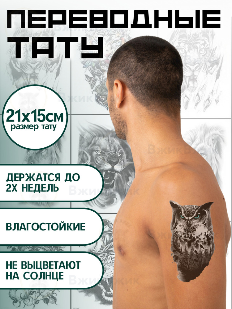 Переводные татуировки временные "Сова - 135" 21х15 см #1