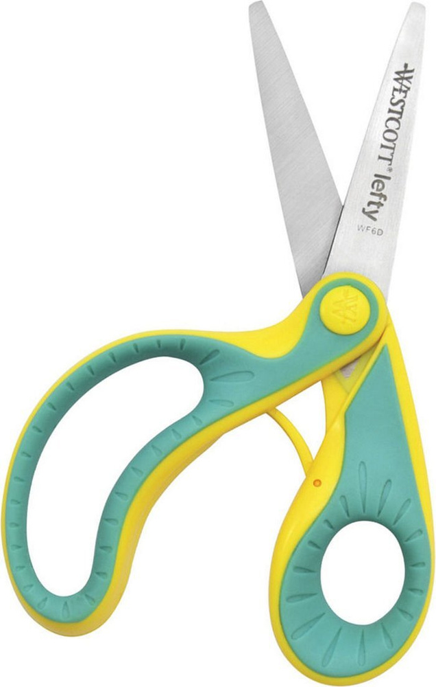 Ножницы для левшей детские Westcott Ergo Junior 13 см, резиновые вставки, с фиксатором, цвет зеленый-желтый #1