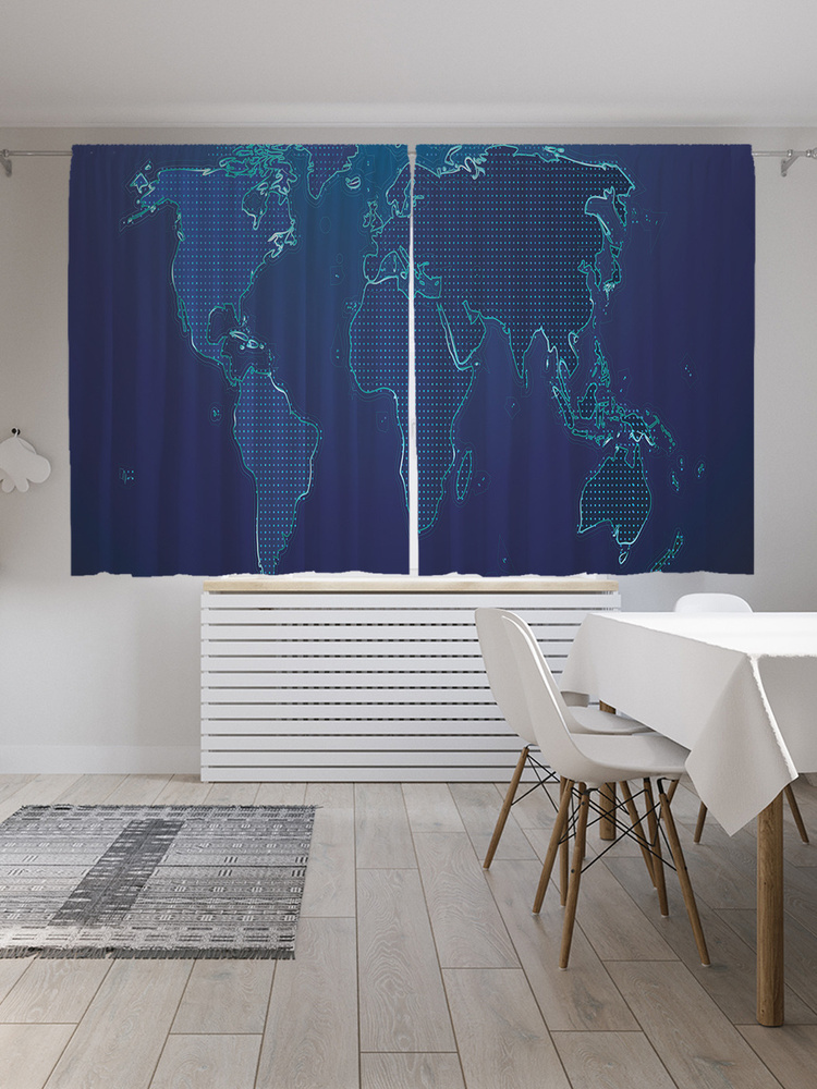 Фотошторы для кухни и спальни JoyArty "Векторная карта мира", 2 полотна со шторной лентой шириной по #1