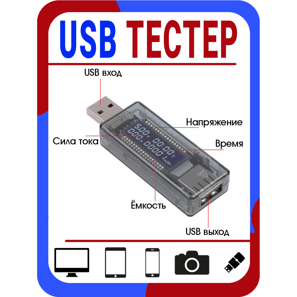 Тестер напряжение USB - цифровой USB тестер Keweisi: контроль напряжения,  потребляемого тока, мощности - USB тестер с цифровым дисплеем - измерение  тока - Мультитестер - USB Charger Doctor - USB Доктор -