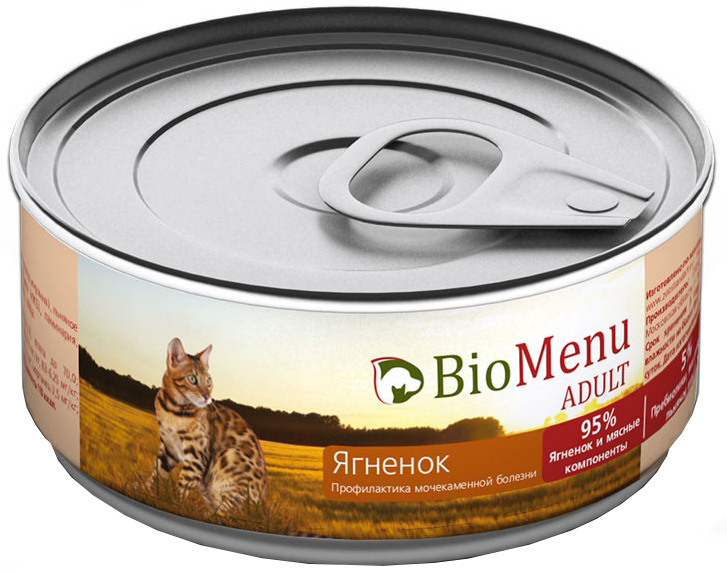 BioMenu ADULT Консервы д/кошек мясной паштет с Ягненком 95%-МЯСО 100гр x 24 шт  #1