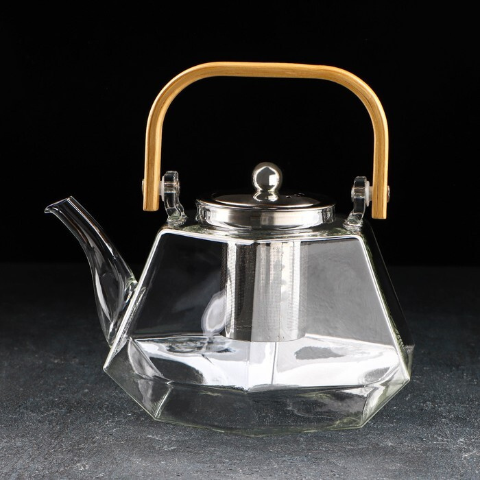 Чайник стеклянный заварочный с бамбуковой крышкой и металлическим ситом Октогон , 1,5 л  #1