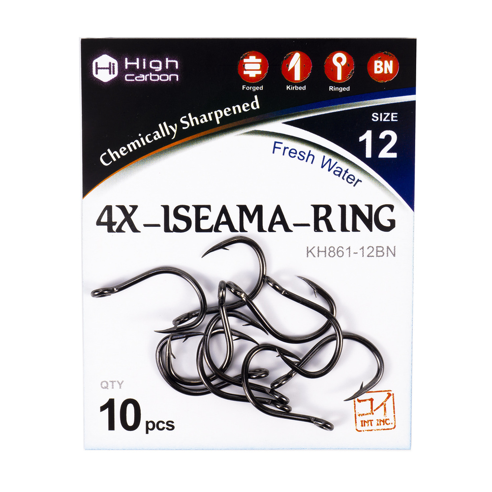 Крючки для рыбалки 10штук KOI 4X-Iseama-Ring №2 (Asia 12), цвет Black Nickel  #1