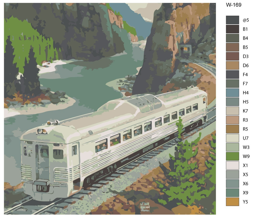 Картина по номерам W-169 "Поезд в горах" 40х40 #1