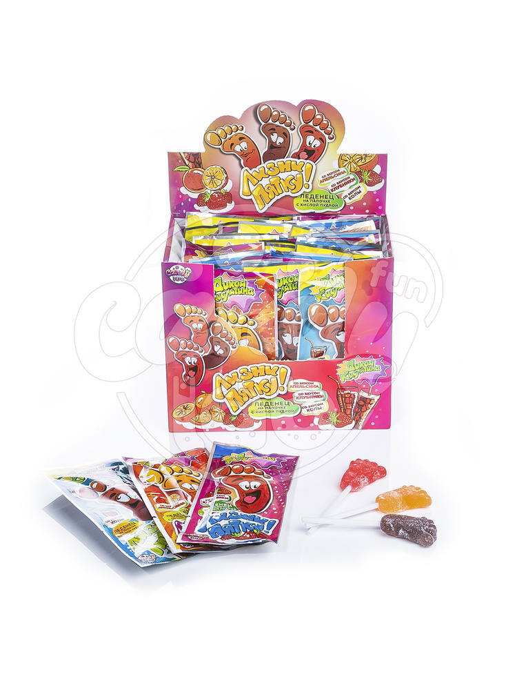 Леденец ПЯТКА кислый с пудрой ассорти вкусов fun Candy lab для детей в подарок набор 48 шт по 10 гр  #1