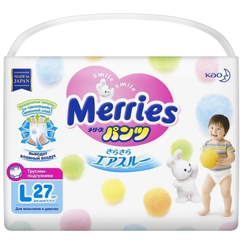 Трусики-подгузники Merries для детей, размер L, 9-14 кг, 27 шт (991738/601535)  #1