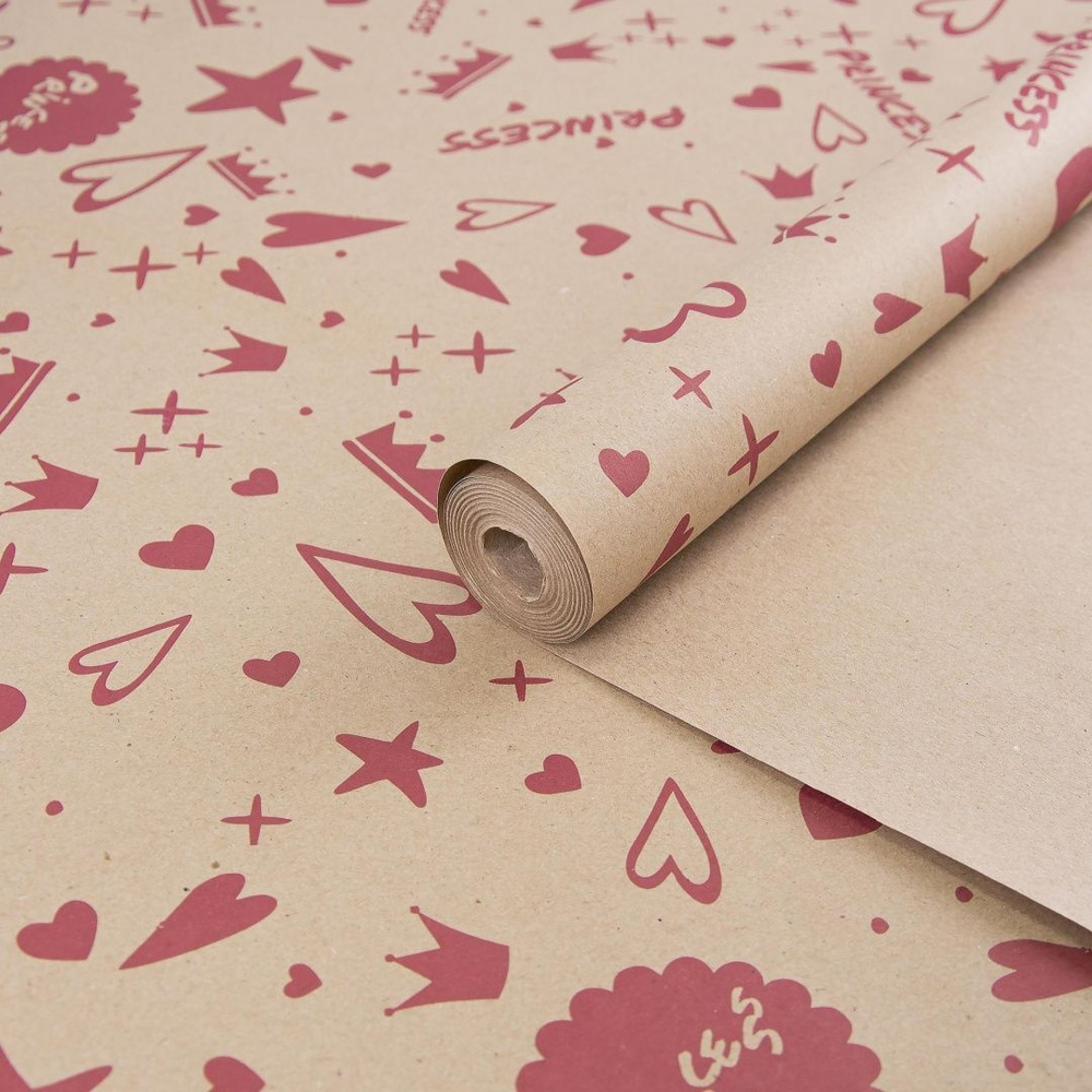 Крафт бумага в рулоне / с рисунком "Принцесса" Пурпурная / 0,7м*7,5м (70гр/м2)  #1