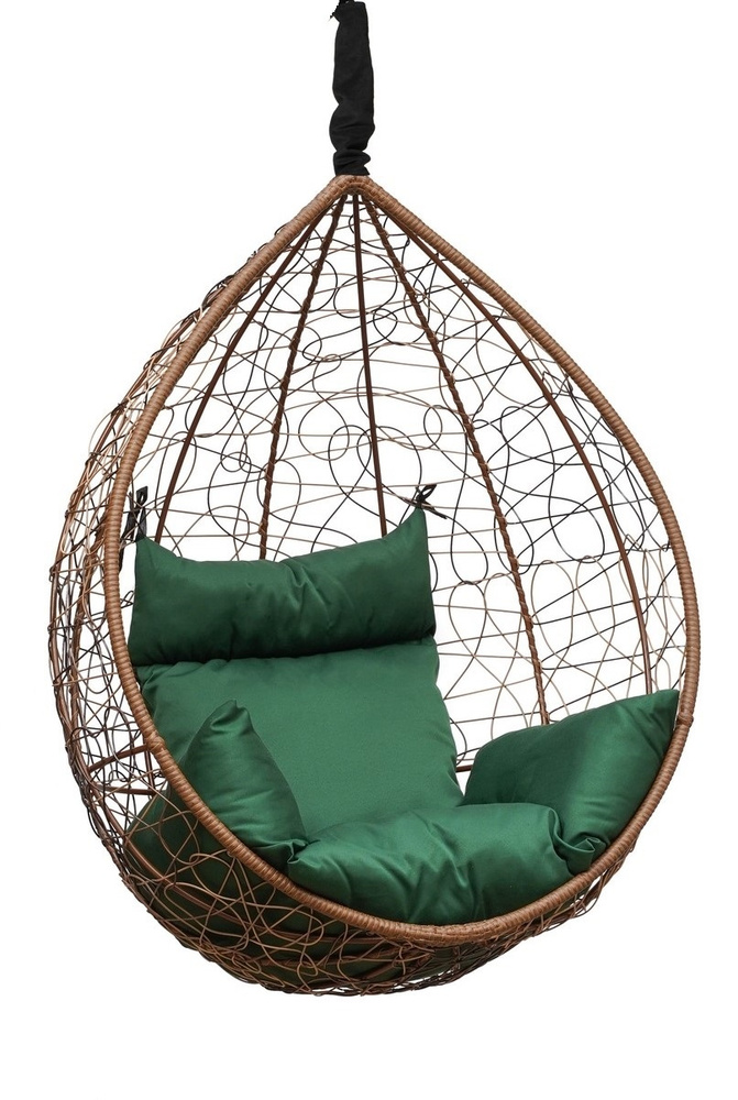 Подвесное кресло-кокон SEVILLA Горячий шоколад без стойки + зеленая подушка  #1