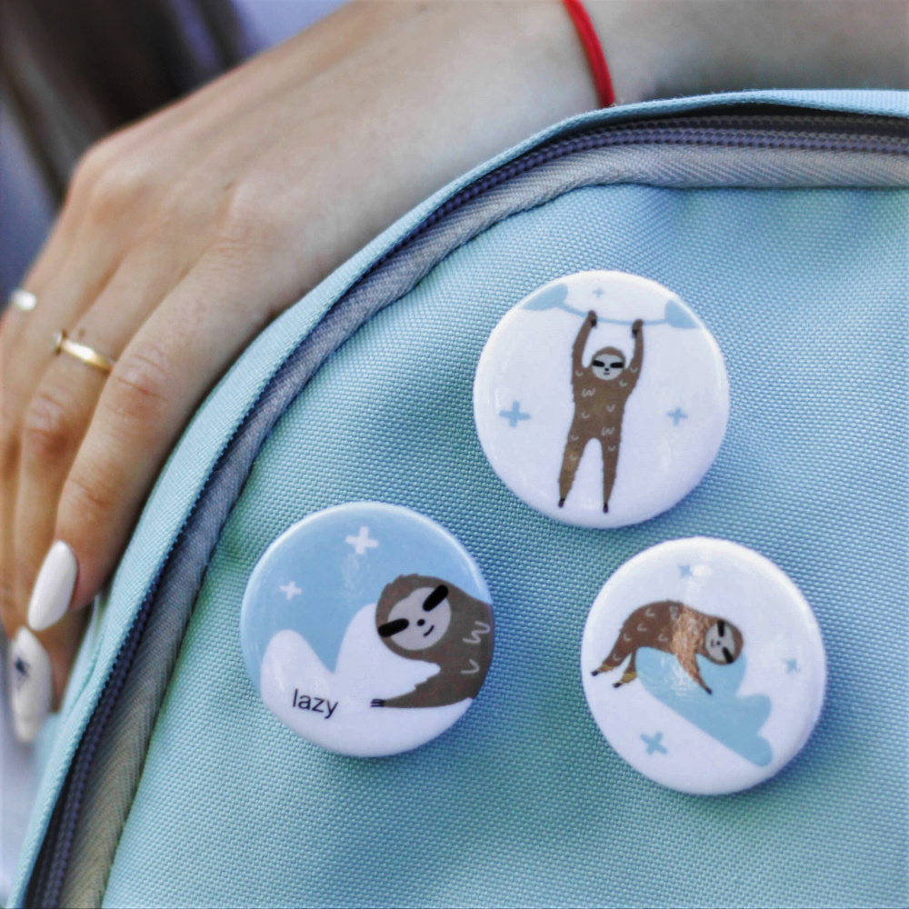 Набор значков ленивец, Металлические значки, Значки, Брошь-значок, Значок на рюкзак, Значок на сумку, #1