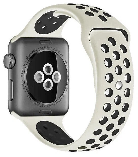 Силиконовый ремешок для часов Apple Watch 38/40/41 мм бежевый/черный (№33) / Ремешок для часов эпл вотч #1