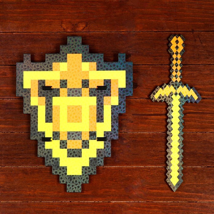 Набор деревянных сувениров "Золотое оружие" щит, меч #1