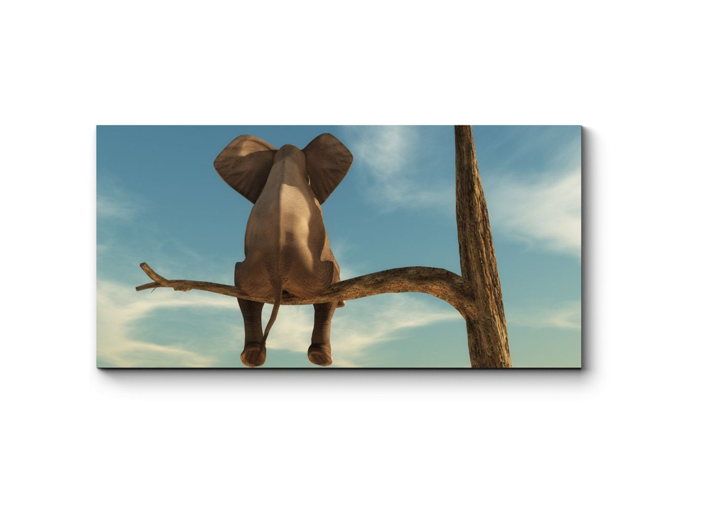 Картина модульная на холсте для интерьера горизонтальная, Слон на ветке, PICSIS, 70x35  #1