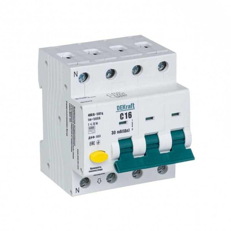 Выключатель автоматический дифференциального тока АВДТ 3Р+N 16А 30мА тип AC С ДИФ-103 6кА SchE 16213DEK #1