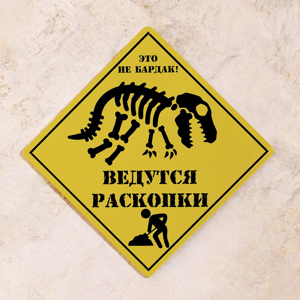 Прикольный металлический знак для детской комнаты "Это не бардак, Ведутся раскопки" с динозавром , металл, #1