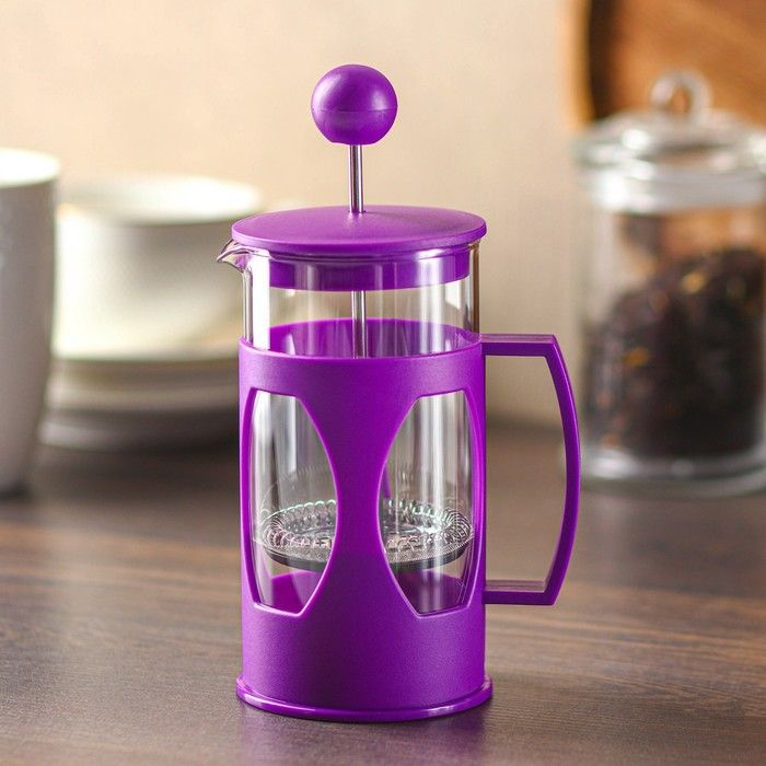 Чайник заварочный френч - пресс Доляна Оливер, 350 мл, стекло, цвет фиолетовый  #1