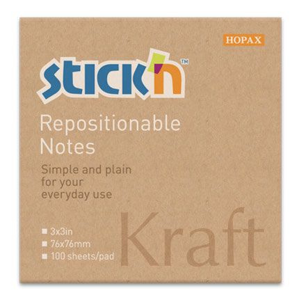 Блок самоклеящийся бумажный Stick'n 21639 76x76мм, 100 листов, 62г/м2, Kraft Notes  #1