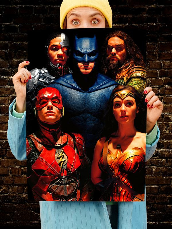 Постер интерьерный Лига справедливости, 70х46 см. Матовый яркий. Супергерои Бэтмен Чудо Женщина Аквамен #1