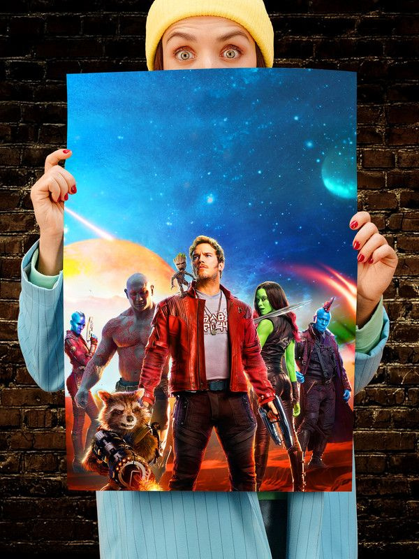 Постер интерьерный Стражи Галактики 4, 70х46 см. Матовый яркий. Guardians of the Galaxy Все вместе  #1