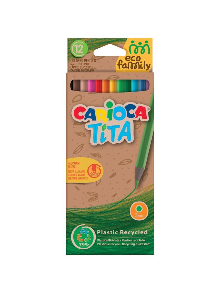 Карандаши цветные пластиковые Carioca "Tita. EcoFamily", 12цв., заточен., картон, европодвес, 43097  #1