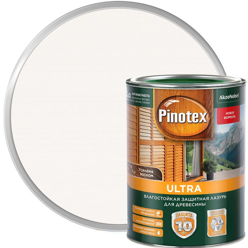 Пропитка декоративная для защиты древесины Pinotex Ultra AWB полуглянцевая белая 0,9 л  #1