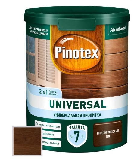 Пропитка защитная для дерева Pinotex Universal 2 в 1 индонезийский тик 0,9 л  #1