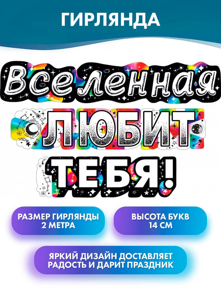 ГК Горчаков Растяжка "Гирлянда надпись на день рождения", 200 см, 1 шт  #1