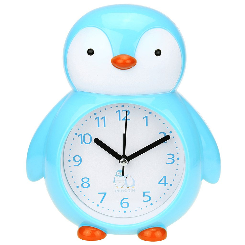 Часы-будильник Пингвин 15,5х17,5х5см циферблат белый с деколью пластм. голубой  #1