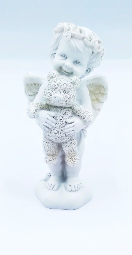 Сувенир статуэтка Ангел с мишкой в венке 9см полимерная.  #1