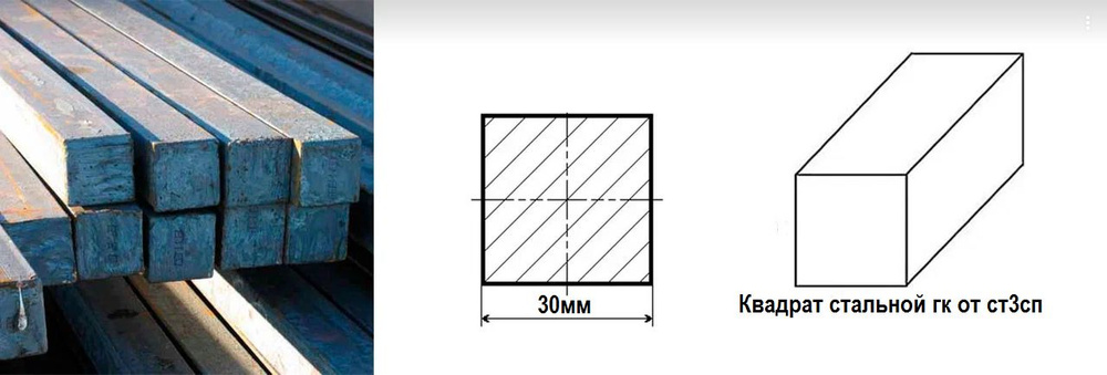 Квадрат пруток Сталь гк от ст3сп д. 30 мм. длина 200 мм. ( 20 см. ) Железный Сортовой горячекатаный СТАН #1