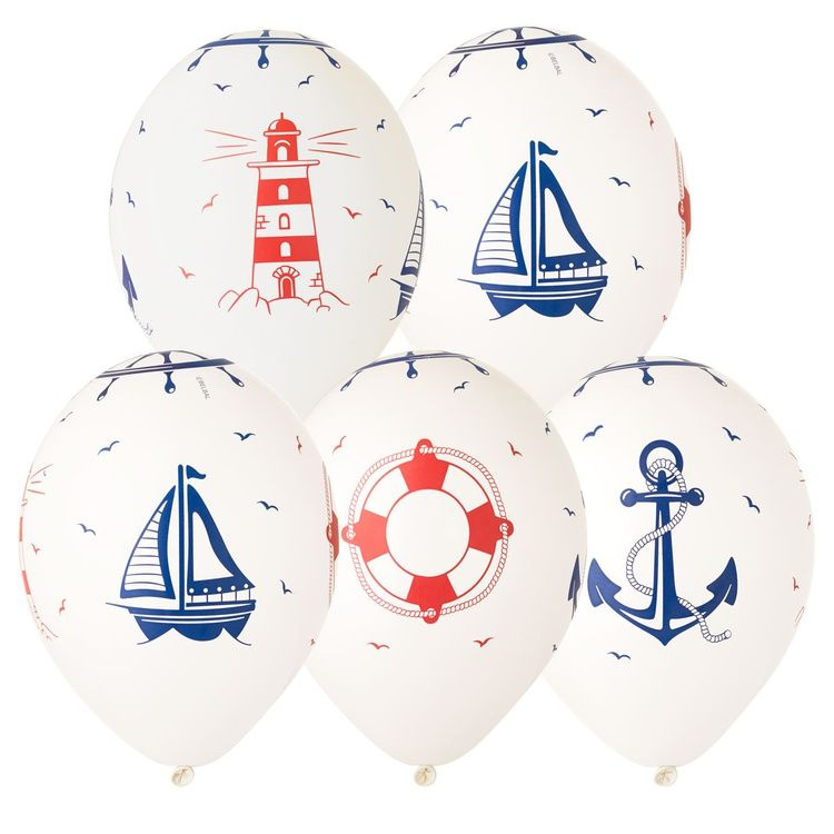 Воздушные латексные шары с рисунком, Морской, белый, 30см  #1