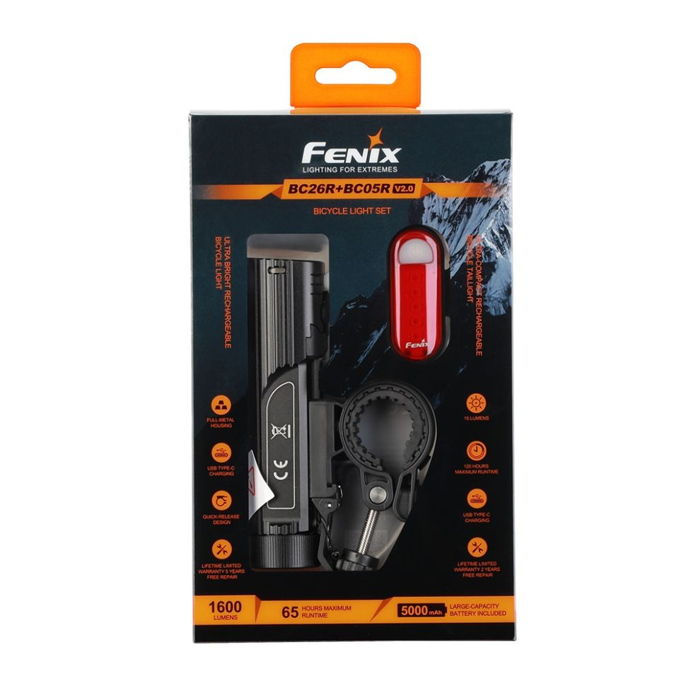 Набор Велофары Fenix BC26R+BC05R V2.0 передняя и задняя фары в одном наборе, есть мигающие режимы  #1