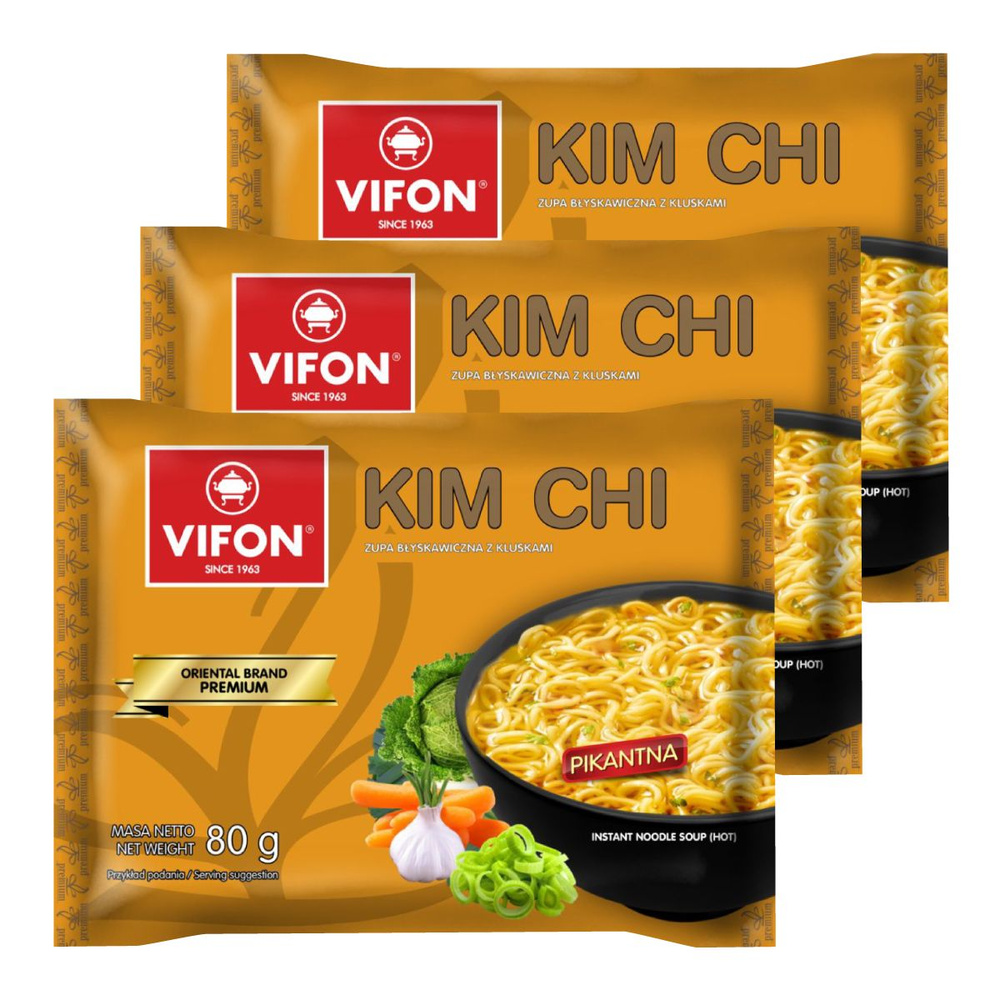 Лапша быстрого приготовления Ким Чи Премиум Vifon, пачка 80 г х 3 шт  #1