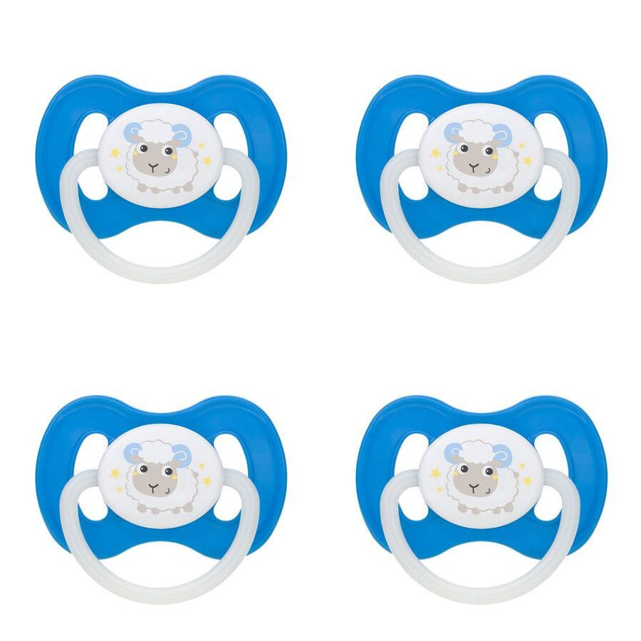Canpol Babies Пустышка латексная со светящимся колечком "Bunny&Company" 0-6 месяцев, голубая, 4 штуки #1