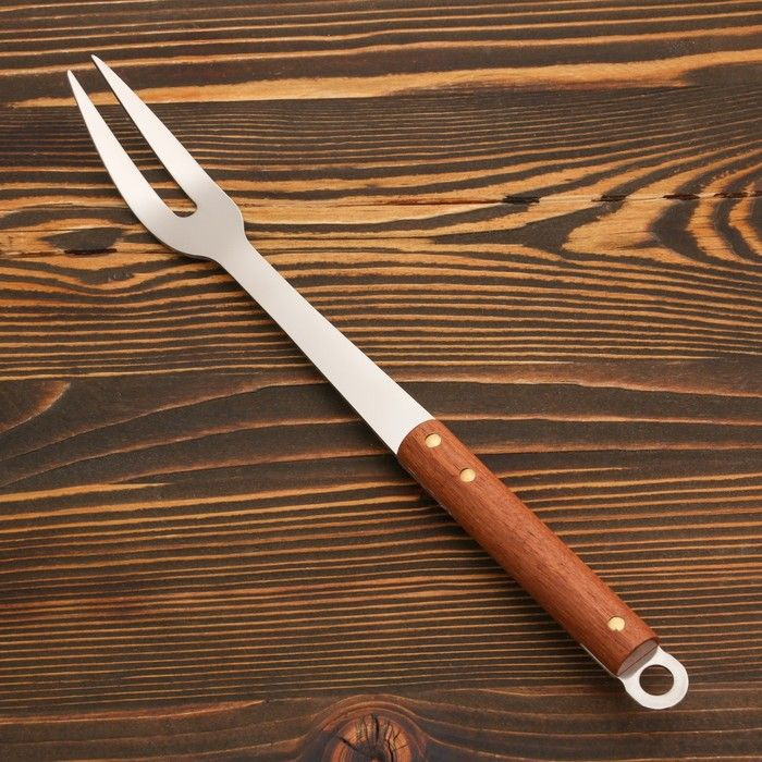 Вилка для мяса с деревянной ручкой 36 см, 7х3,5 см #1