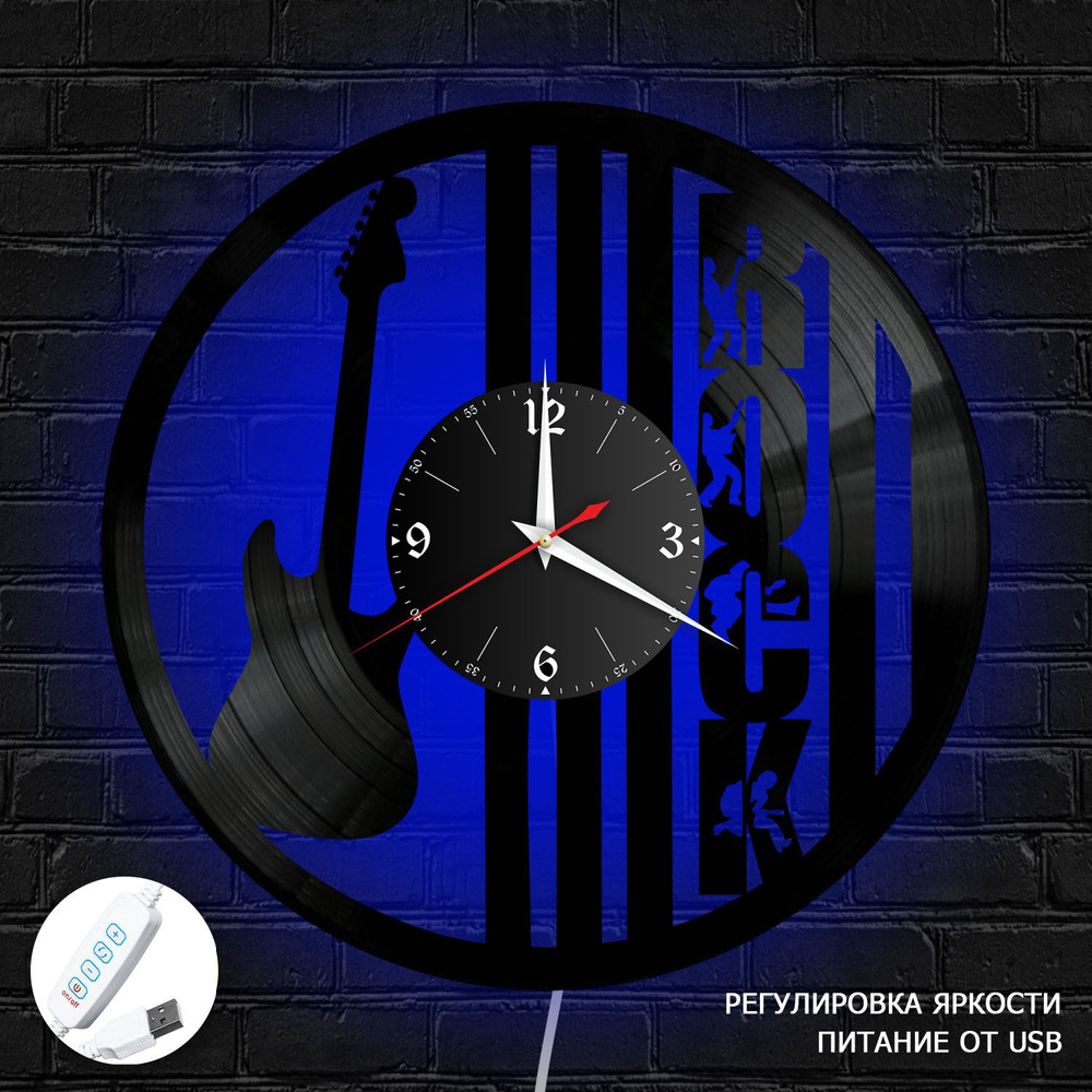 Настенные часы RedLaser "Музыка из винила с синей подсветкой, №7", 30 см  #1