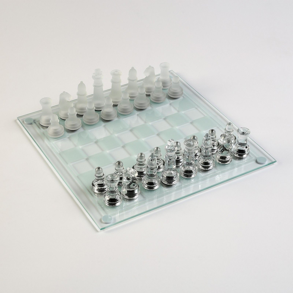 Шахматы настольные, стеклянная доска 24*24 см, прозрачная Уцененный товар  #1