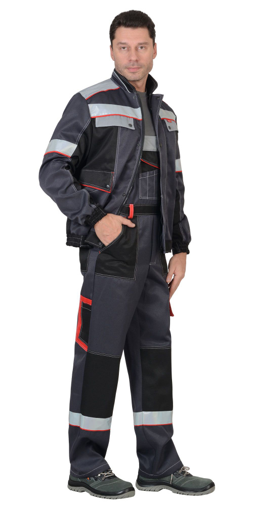 Костюм рабочий "Полином" куртка, п/к т.серый со св.серым, черным, красным и СОП 50мм  #1