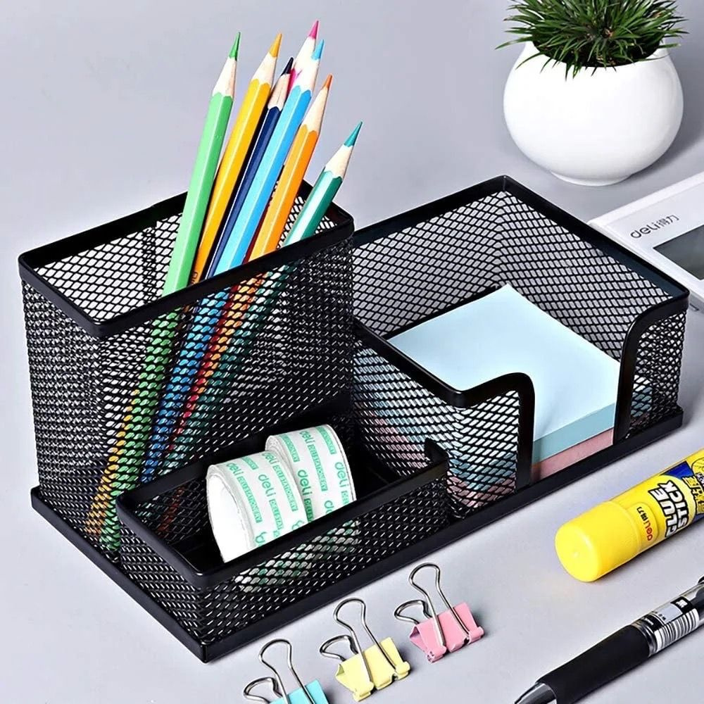 Подставка-органайзер для канцелярии ручек и карандашей настольный, из качественного металла,3 секции. #1